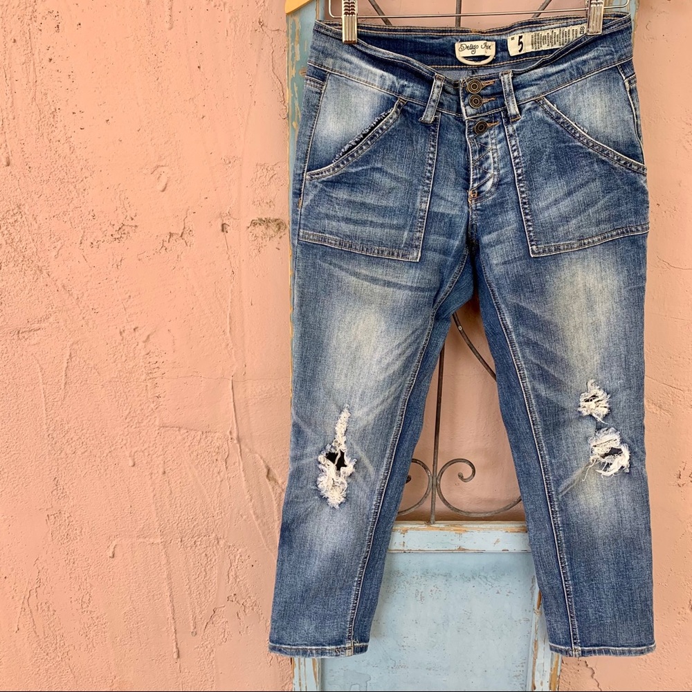 Indigo Rein Crop Distressed Blue Jeans 5